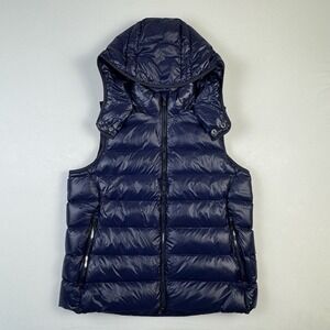 Peter Millar Womens Large Golf Chiron Hooded Vest Navy Blue Detachable Hood Zip